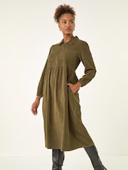 Roman Green Corduroy Zip Detail Midi Dress - Image 2 of 5