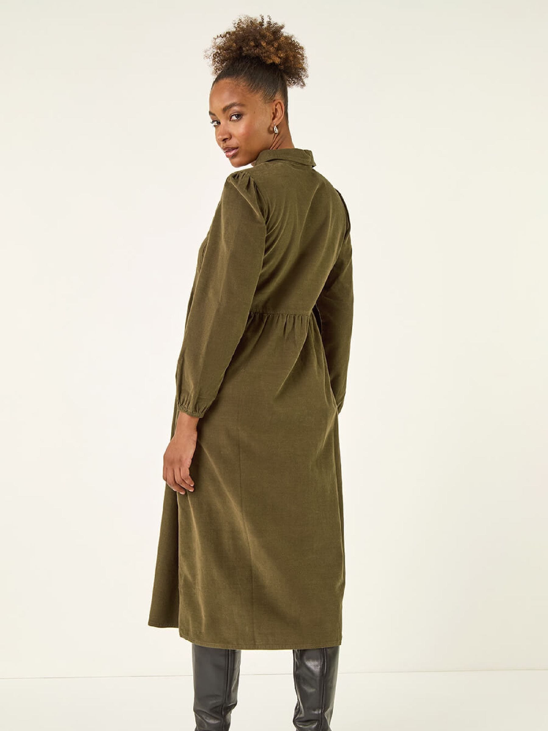 Buy Roman Green Corduroy Zip Detail Midi Dress from Next USA