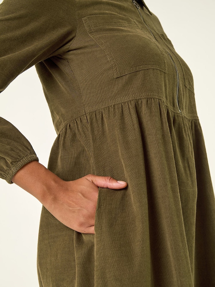 Roman Green Corduroy Zip Detail Midi Dress - Image 5 of 5 Roman Green Corduroy Zip Detail Midi Dress - Image 5 of 5