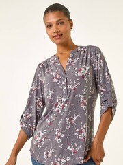 Roman Grey Floral Puff Print Stretch Shirt - Image 1 of 5