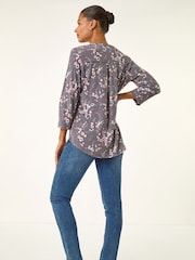 Roman Grey Floral Puff Print Stretch Shirt - Image 3 of 5