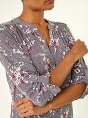 Roman Grey Floral Puff Print Stretch Shirt - Image 5 of 5