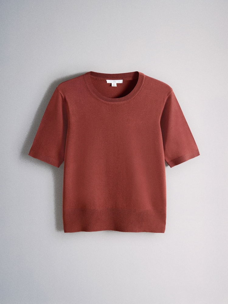 The Set 4 Pack Crew Neck Fine Knit T-shirts Chocolate Brown/Red/Pink/Cream - Image 2 of 6