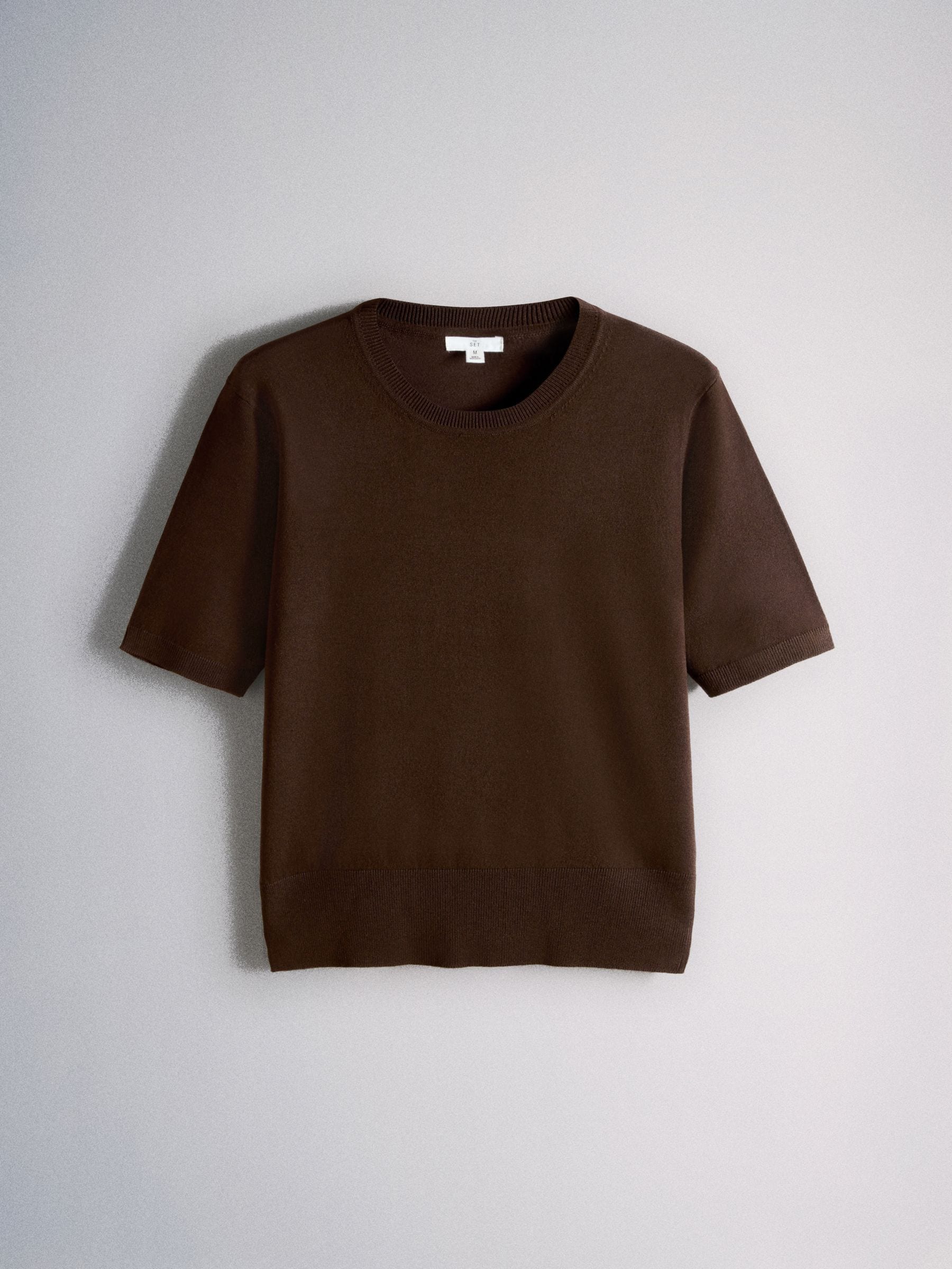 Buy The Set 4 Pack Crew Neck Fine Knit T-shirts Chocolate Brown