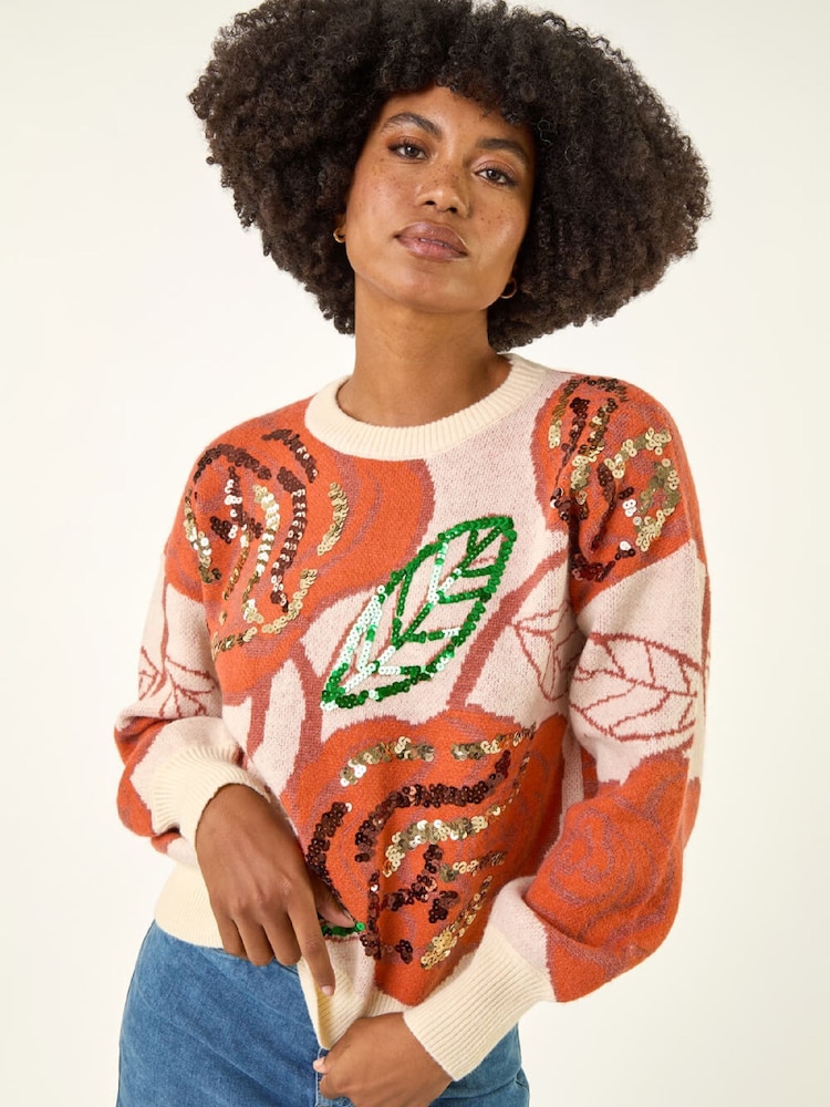 Roman White Sequin Floral Knit Jumper - Image 1 of 5