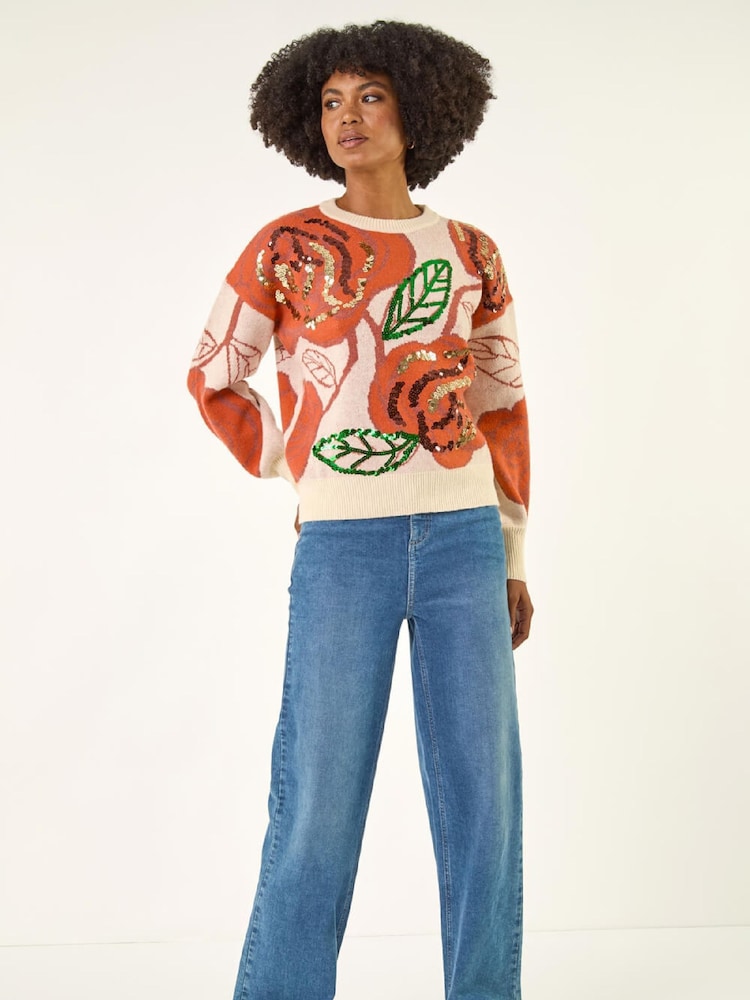 Roman White Sequin Floral Knit Jumper - Image 2 of 5