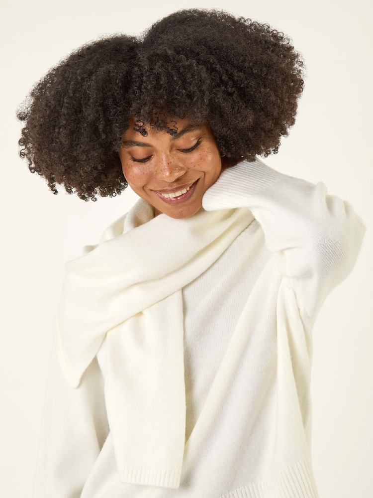 Roman White Wrap Neck Knit Jumper - Image 1 of 5 Roman White Wrap Neck Knit Jumper - Image 1 of 5