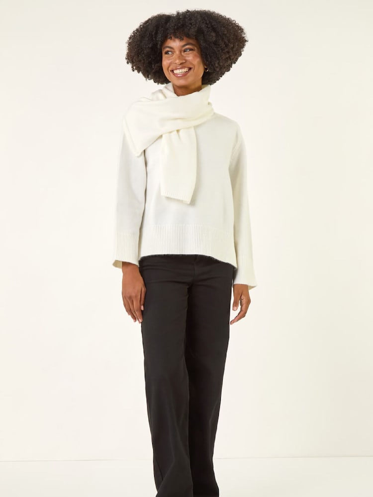 Roman White Wrap Neck Knit Jumper - Image 2 of 5 Roman White Wrap Neck Knit Jumper - Image 2 of 5