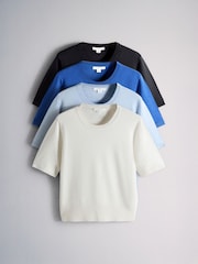 The Set 4 Pack Crew Neck Fine Knit T-shirts Navy/Blue/Light Blue/Crewm - Image 1 of 6