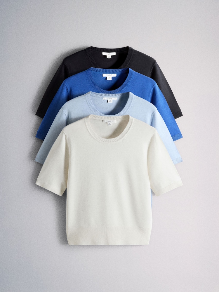 The Set 4 Pack Crew Neck Fine Knit T-shirts Navy/Blue/Light Blue/Crewm - Image 1 of 6