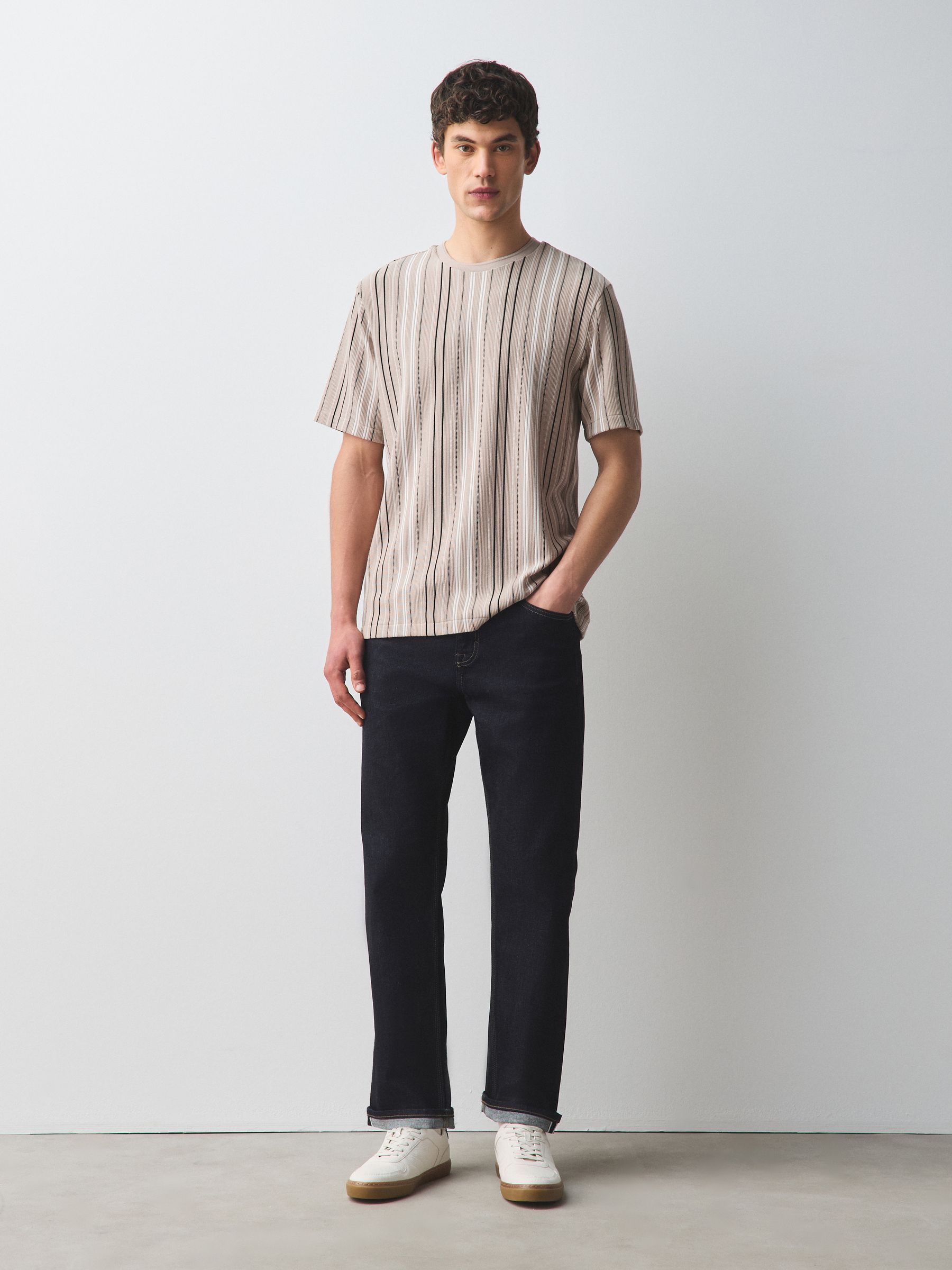Buy Neutral Smart Vertical Stripe T-Shirt from Next USA