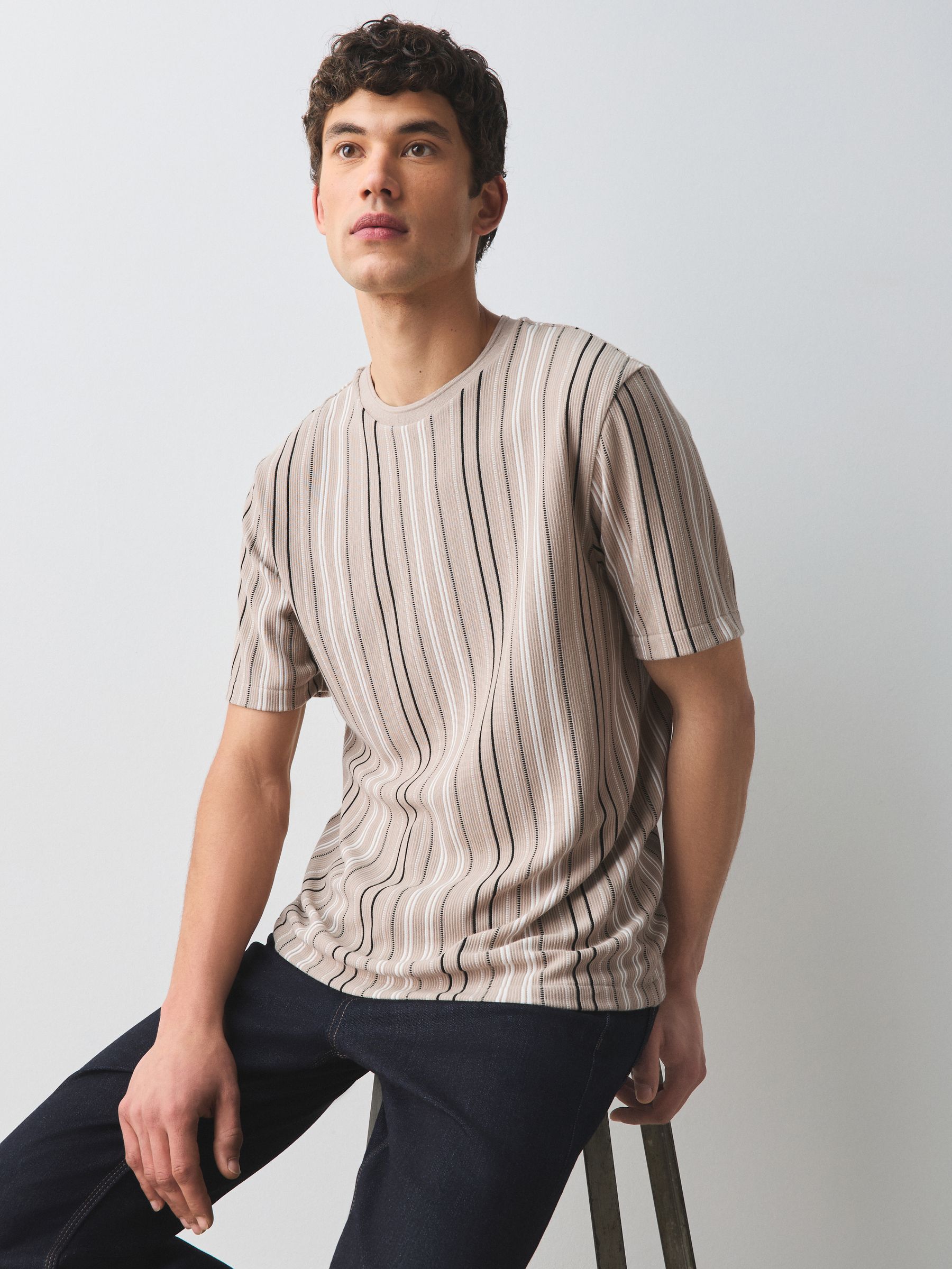 トップス ARGUE STRIPE LINEN SOLODITY SHIRT Buy Neutral Smart Vertical Stripe T-Shirt from Next USA