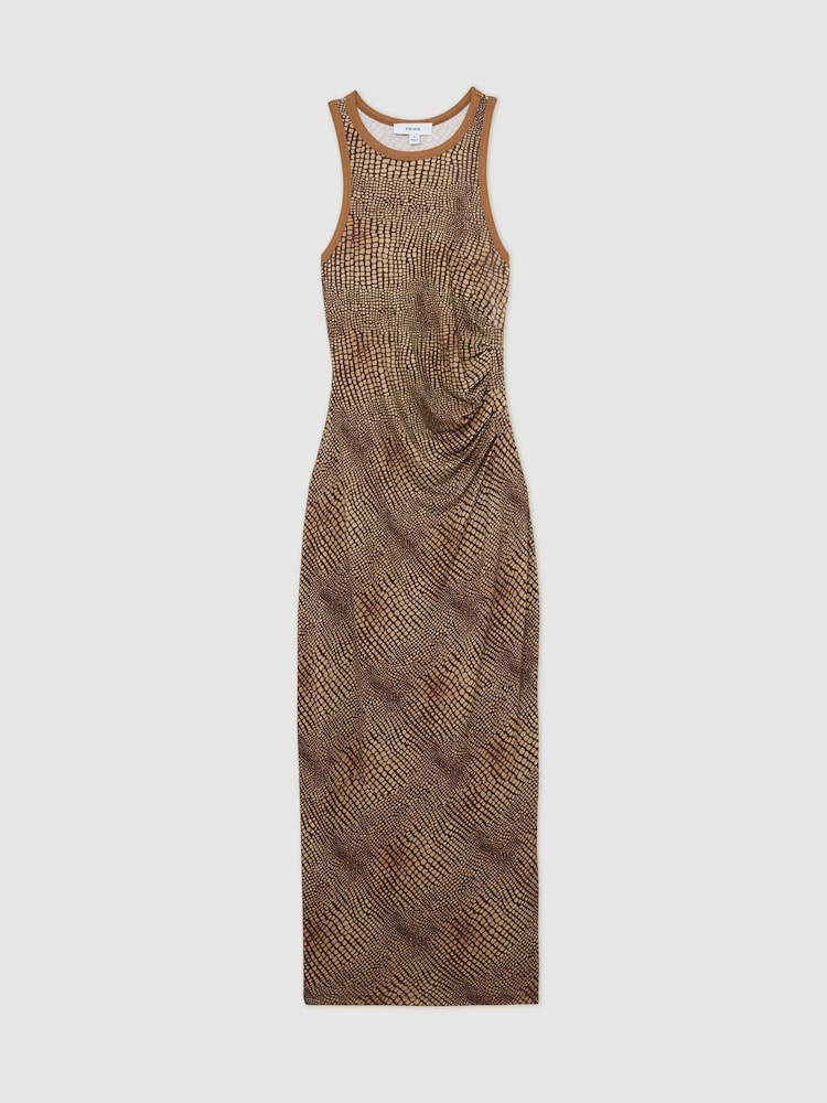 Reiss Brown Lola Snake-Print Jersey Racer Midi Dress - Image 2 of 6 Reiss Brown Lola Snake-Print Jersey Racer Midi Dress - Image 2 of 6