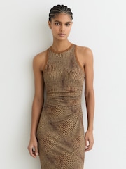 Reiss Brown Lola Snake-Print Jersey Racer Midi Dress - Image 3 of 6