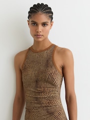 Reiss Brown Lola Snake-Print Jersey Racer Midi Dress - Image 4 of 6