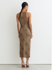 Reiss Brown Lola Snake-Print Jersey Racer Midi Dress - Image 5 of 6