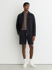 Reiss Navy Reid Premium Interlock Drawstring Shorts - Image 1 of 6