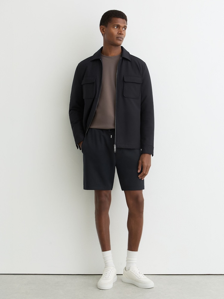 Reiss Navy Reid Premium Interlock Drawstring Shorts - Image 1 of 6 Reiss Navy Reid Premium Interlock Drawstring Shorts - Image 1 of 6