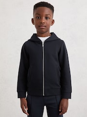 Reiss Navy Harrison Zipped Interlock-Jersey Hoodie - Image 3 of 5