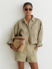 Reiss Sage Green Ashby Linen Shorts - Image 1 of 7