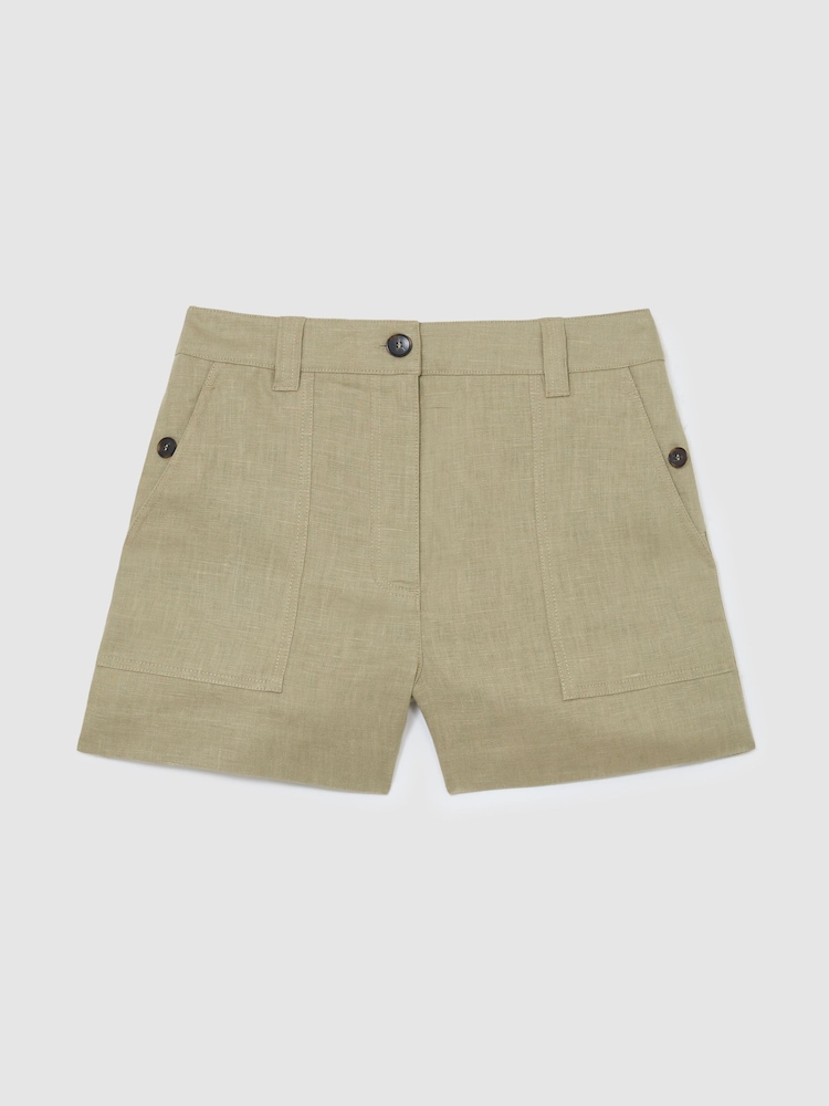 Reiss Sage Green Ashby Linen Shorts - Image 2 of 7