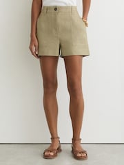 Reiss Sage Green Ashby Linen Shorts - Image 3 of 7
