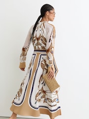 Reiss Ivory/Neutral Ellie Petite Foulard-Print Tie-Neck Midi Dress - Image 6 of 10