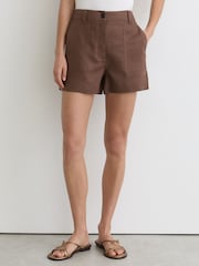 Reiss Chocolate Brown Ashby Linen Shorts - Image 3 of 6
