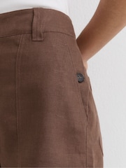 Reiss Chocolate Brown Ashby Linen Shorts - Image 4 of 6