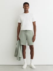 Reiss Mint Green Reid Premium Interlock Drawstring Shorts - Image 1 of 6