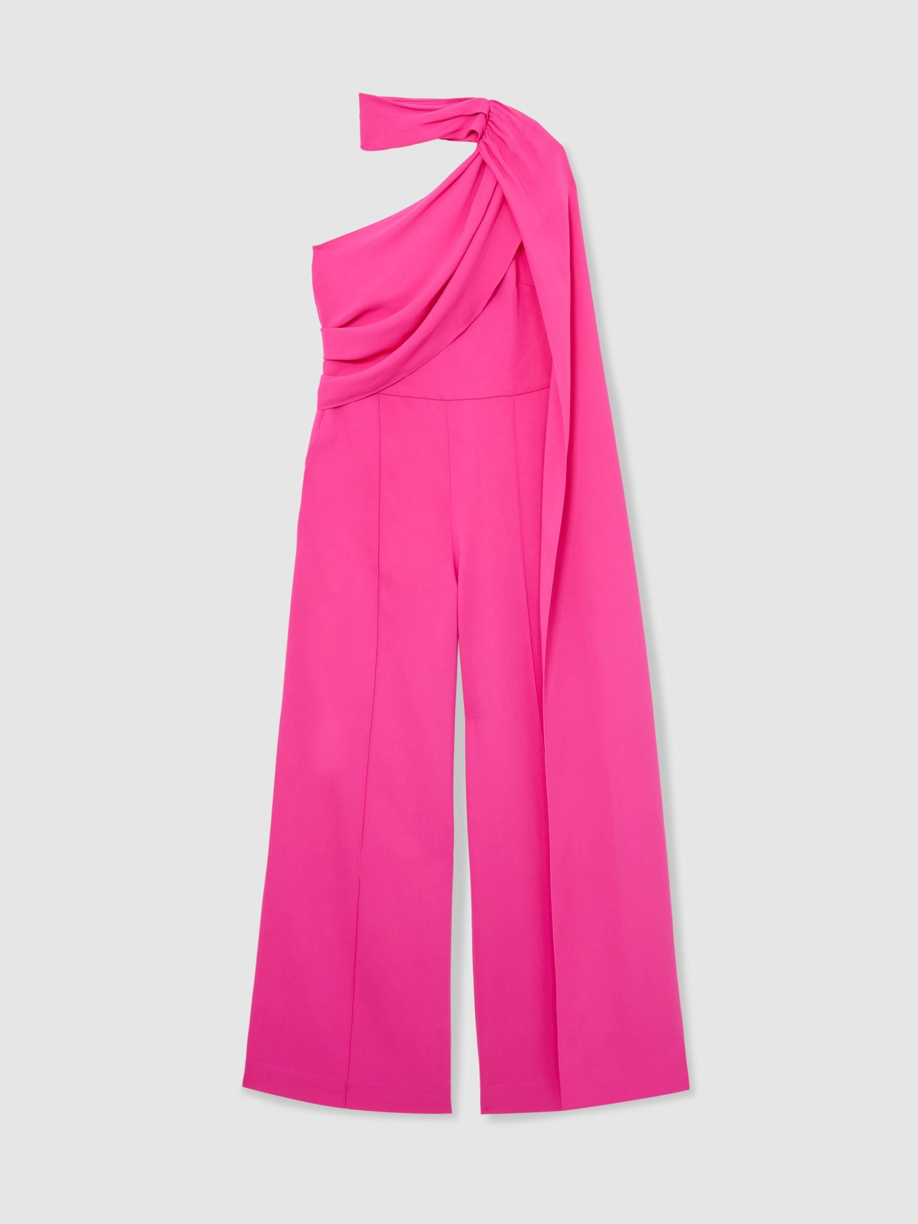Buy Reiss Raspberry Pink Carrie One-Shoulder Drape Wide-Leg