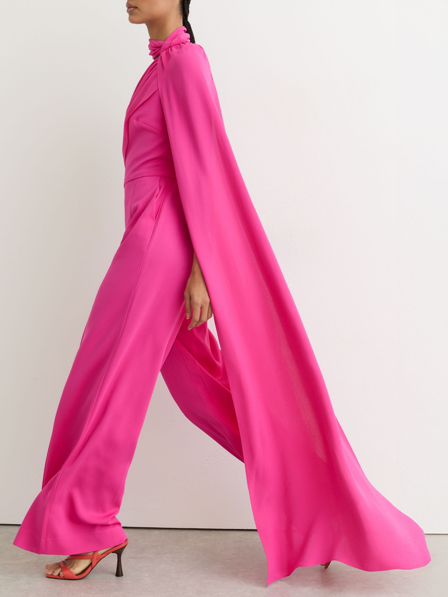 Buy Reiss Raspberry Pink Carrie One-Shoulder Drape Wide-Leg