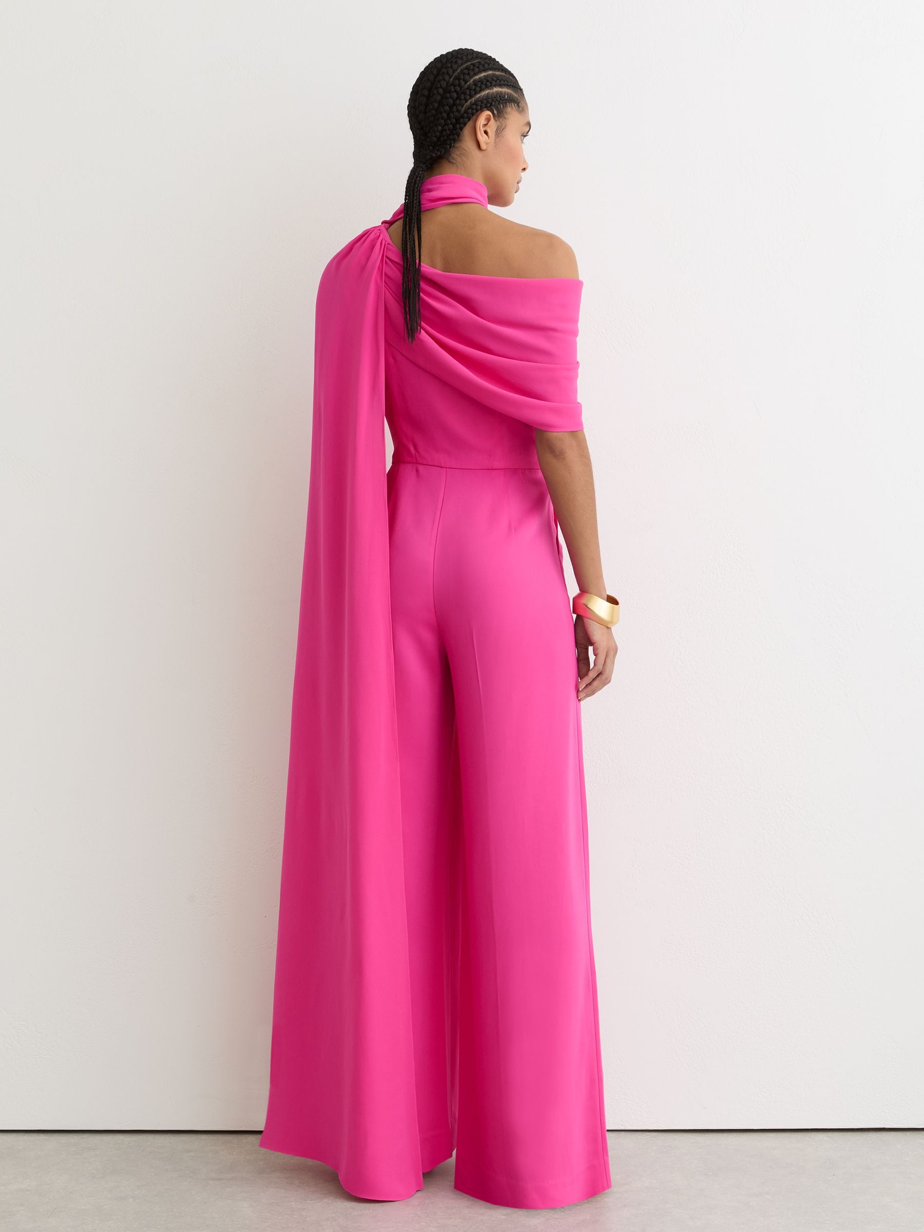 Buy Reiss Raspberry Pink Carrie One-Shoulder Drape Wide-Leg
