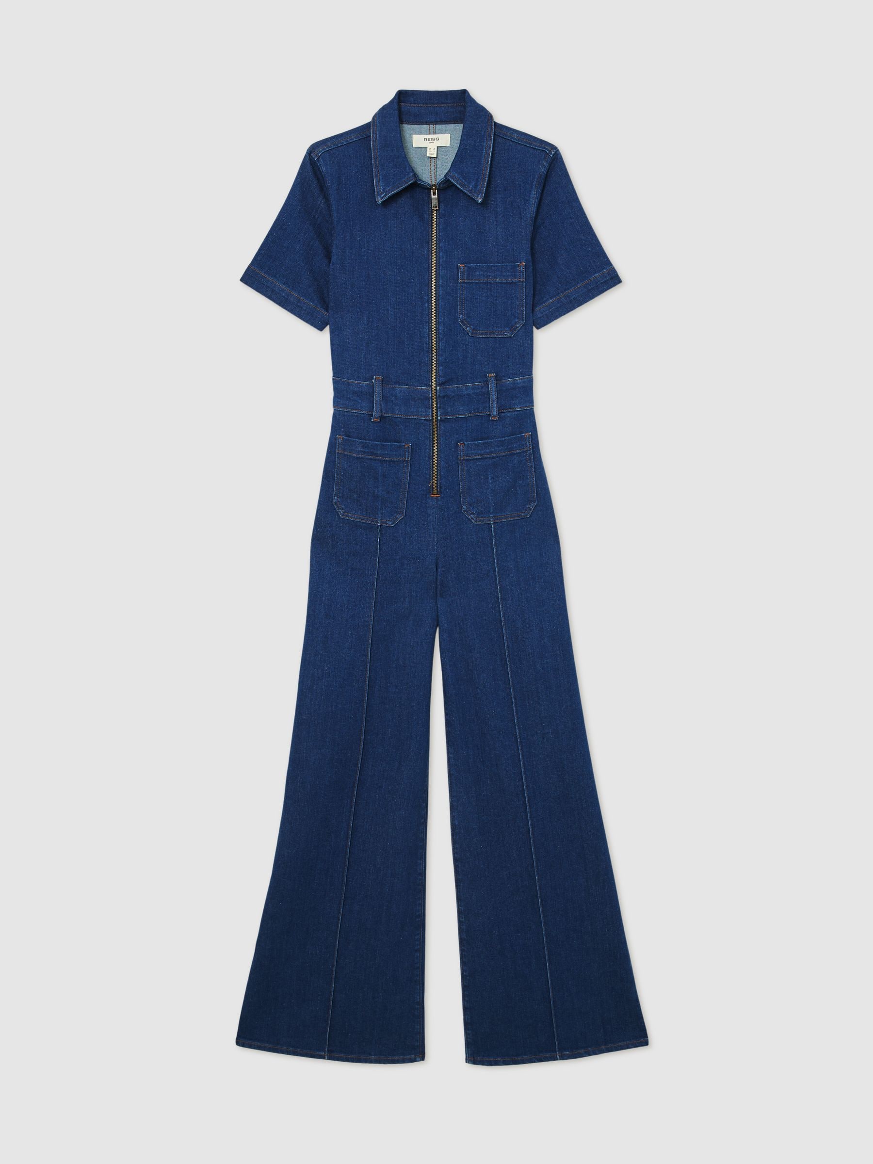 Buy Reiss Indigo Blue Danie Wide-Leg Zip-Through Denim Jumpsuit