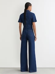 Reiss Indigo Blue Danie Wide-Leg Zip-Through Denim Jumpsuit - Image 6 of 7