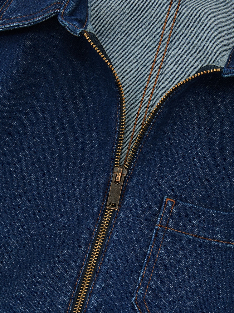 Reiss Indigo Blue Danie Wide-Leg Zip-Through Denim Jumpsuit - Image 7 of 7