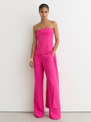Reiss Bright Pink Skye Strapless Drape-Detail Structured Top - Image 1 of 6
