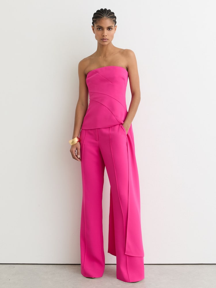 Reiss Bright Pink Skye Strapless Drape-Detail Structured Top - Image 1 of 6
