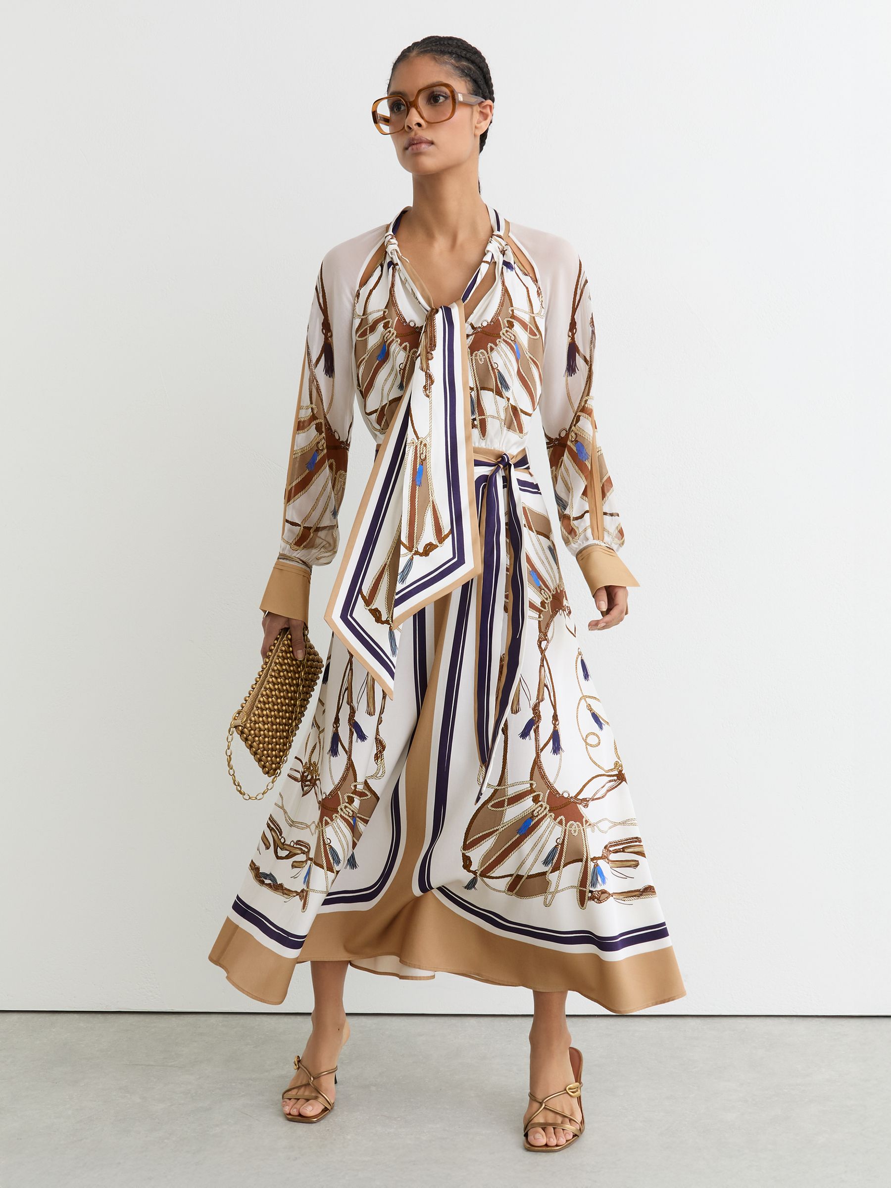 ELLIE ステッチブルゾン　ベージュ　clane ameri Buy Reiss Ivory/Neutral Ellie Foulard-Print Tie-Neck Midi Dress