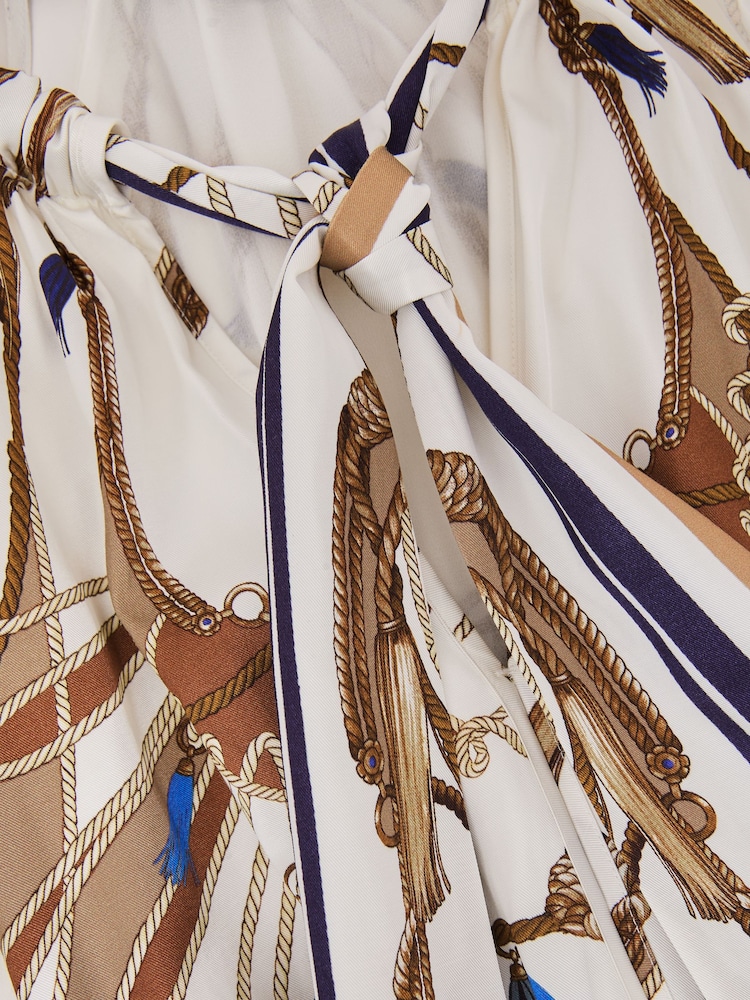 Reiss Ivory/Neutral Ellie Foulard-Print Tie-Neck Midi Dress - Image 9 of 9