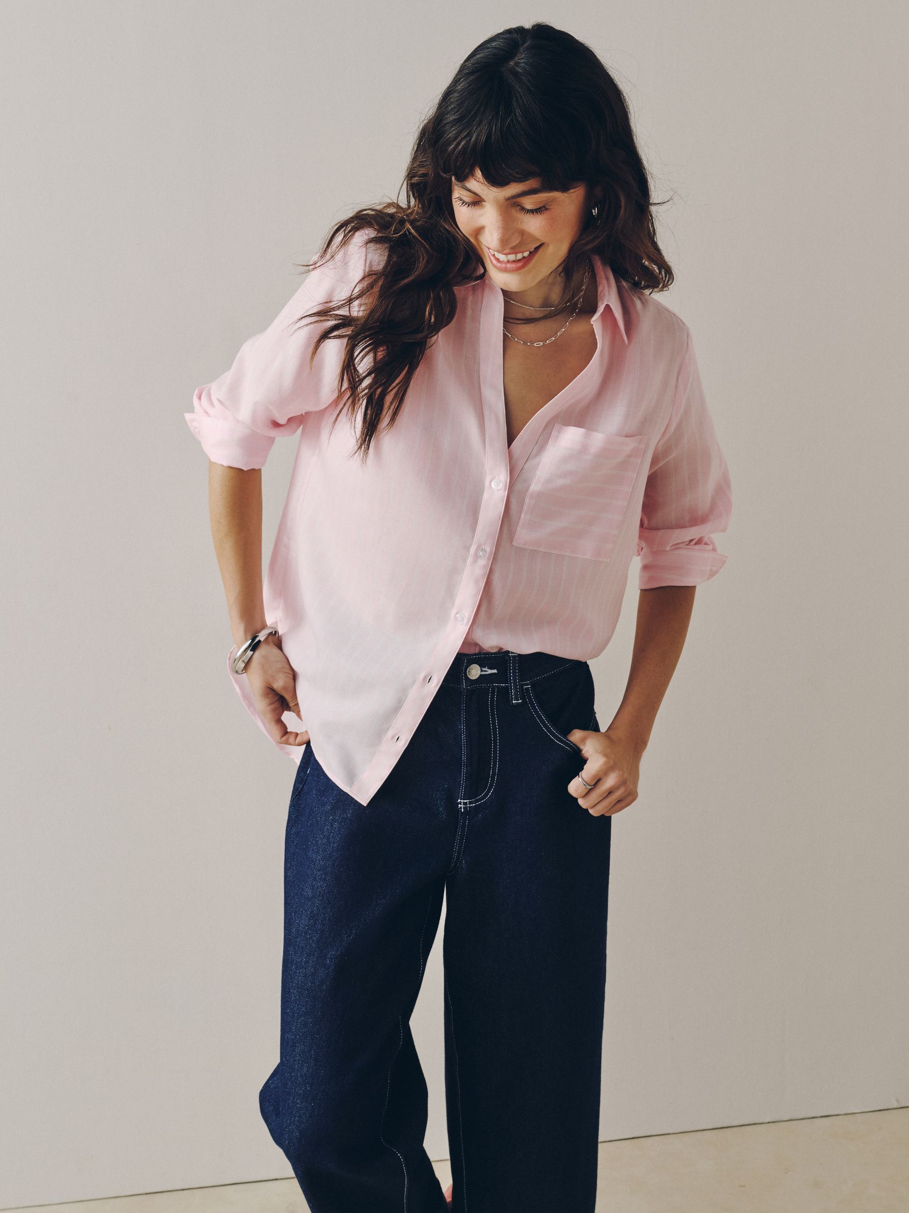 Buy Blue/Pink Stripe Soft Relaxed Long Sleeve V-Neck Shirts 2 Pack