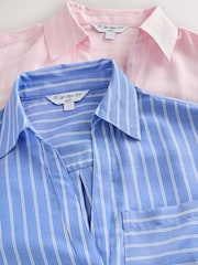 Blue/Pink Stripe Soft Relaxed Long Sleeve V-Neck Shirts 2 Pack - Image 9 of 10