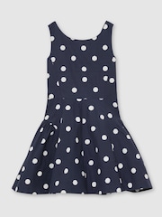 Reiss Navy/Ivory Irena Cotton Polka-Dot Sleeveless Dress - Image 2 of 3