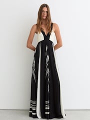 Reiss Black/Ivory Tallie Empire-Line Printed Maxi Dress - Image 1 of 7