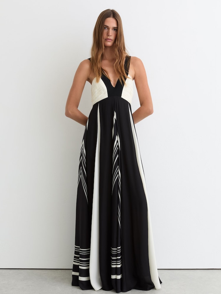 Reiss Black/Ivory Tallie Empire-Line Printed Maxi Dress - Image 1 of 7