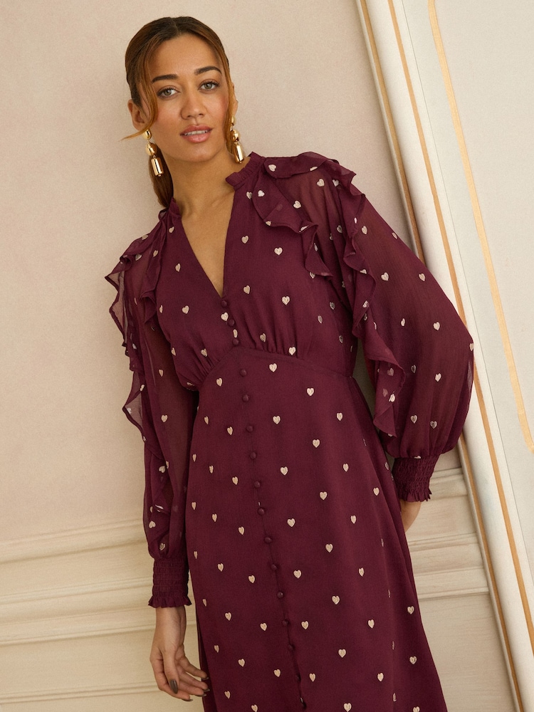 burgundy ruffle midi dress Berry Ruffle Tiered Midi Dress for Women EverMore