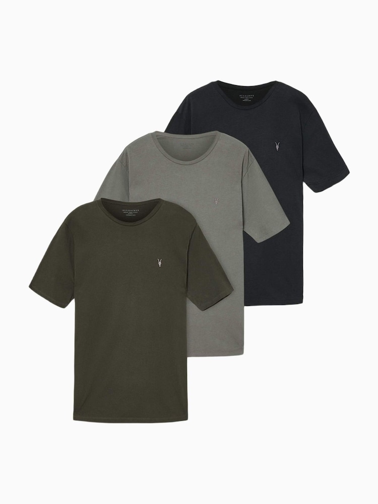 AllSaints Green Brace Brushed Cotton T-Shirts 3 Pack - Image 1 of 8 AllSaints Green Brace Brushed Cotton T-Shirts 3 Pack - Image 1 of 8