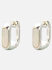 Oliver Bonas White Ava Mother of Pearl Sterling Silver Square Hoop Earrings - Image 1 of 5