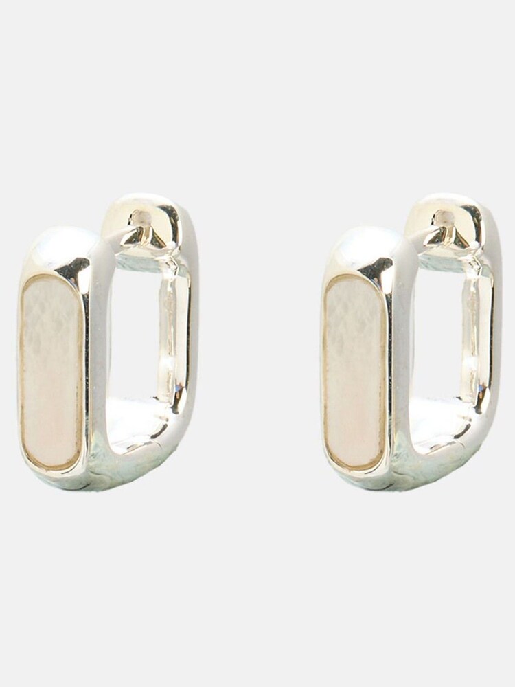 Oliver Bonas White Ava Mother of Pearl Sterling Silver Square Hoop Earrings - Image 1 of 5