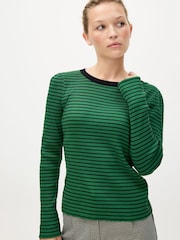 Oliver Bonas Green Striped Ribbed Long Sleeve Top - Image 1 of 8